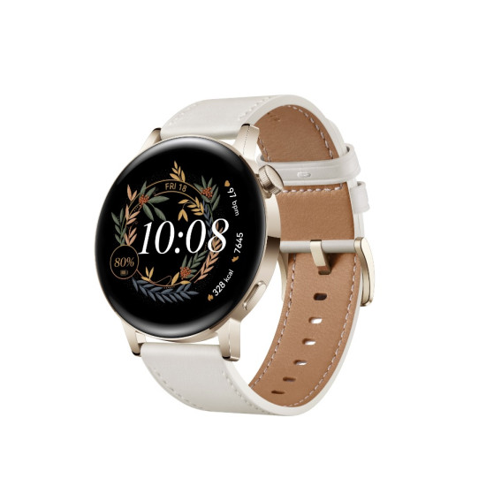 Huawei Watch GT 3 42mm Gold Lederarmband Weiss